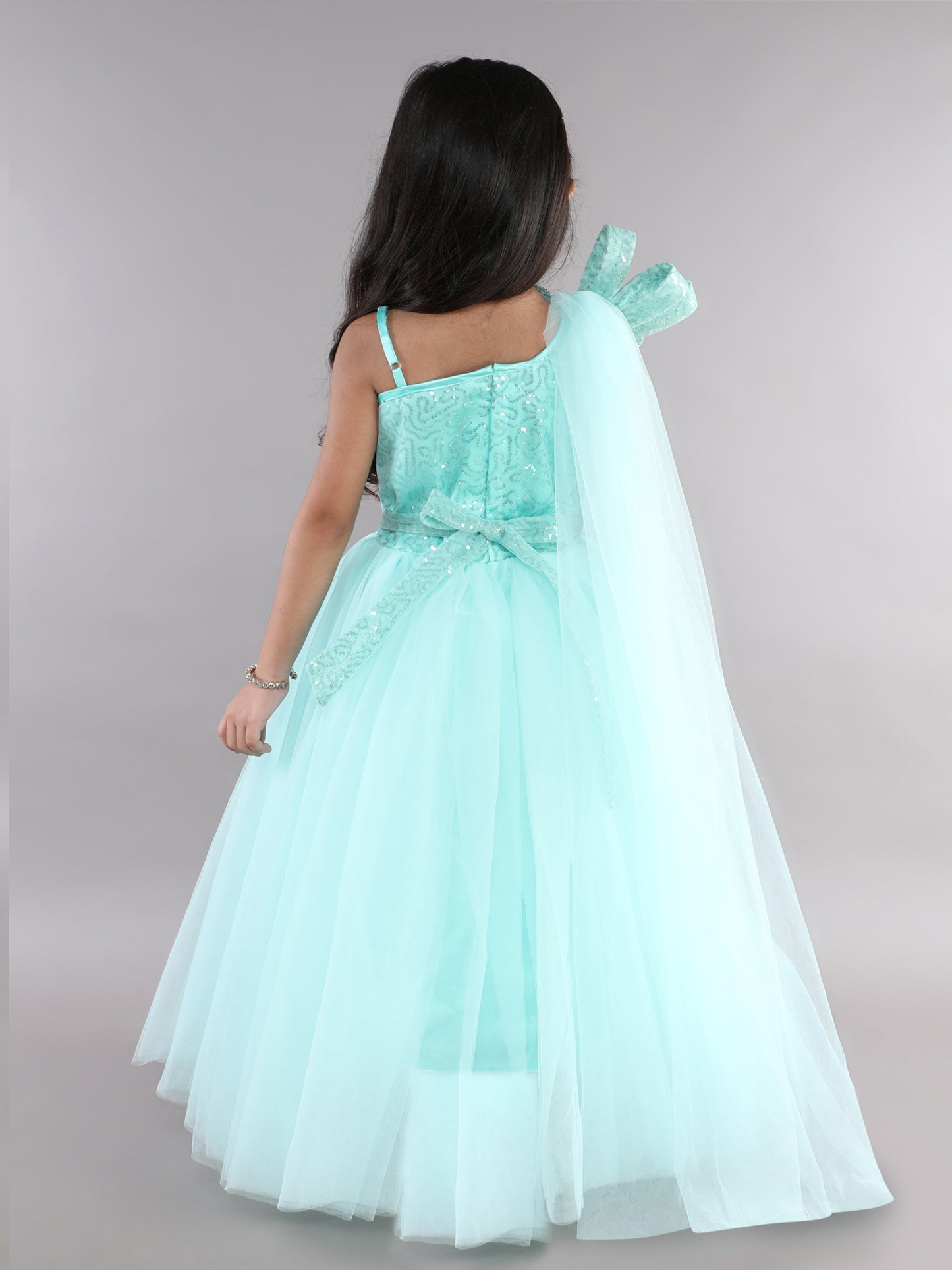 PinkChick One Shoudler Trail Gown - Aqua