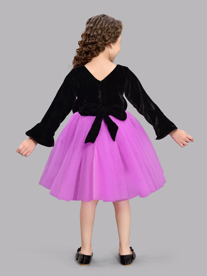 Pink Chick Colorblock Velvet Dress - Black & Lavender