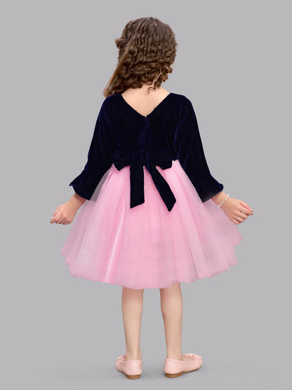Pink Chick Colorblock Velvet Dress - Navy Blue & Pink