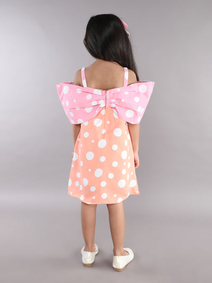 Polkadot Cotton Bow Dress -Peach