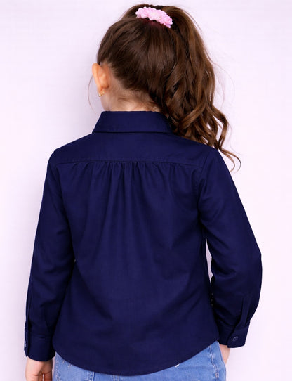 Heart Applique Cotton  Shirt-Navy Blue