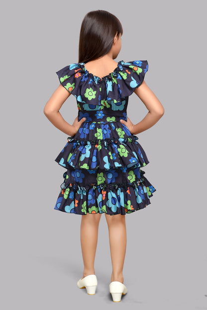 Floral Printed Tiered Dress -Blue