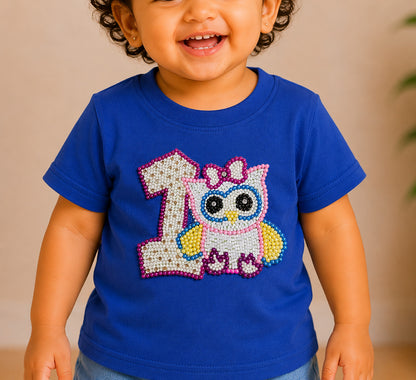 1st Birthday Owl Tee -Blue