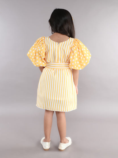 PinkChick Puff Sleeves Aline Dress -Yellow