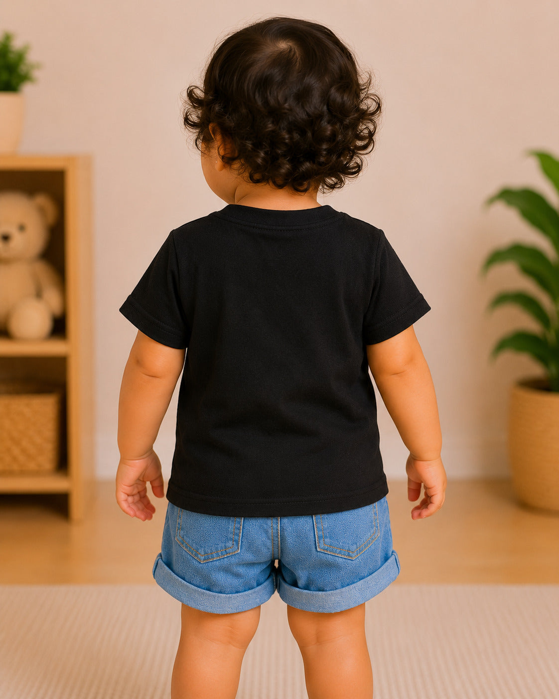 1st Birthday Applique Black T-Shirt with Cute Owl