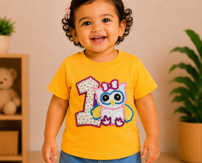 1st Birthday Owl Tee -Yellow