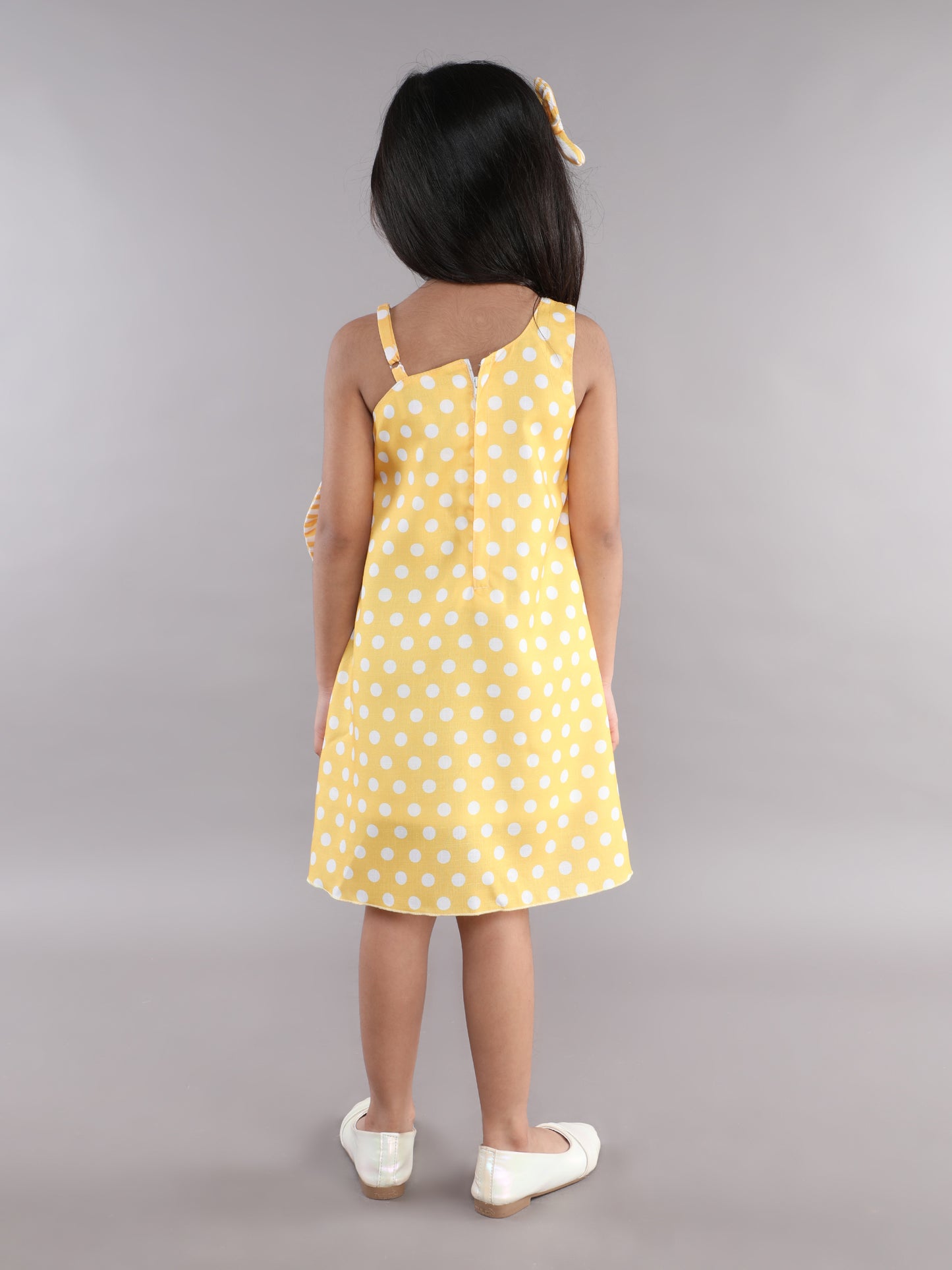 One Shoulder A-line Bow  Dress -Yellow