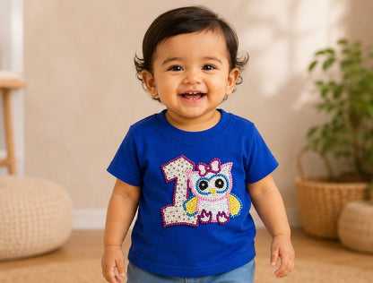 1st Birthday Owl Tee -Blue