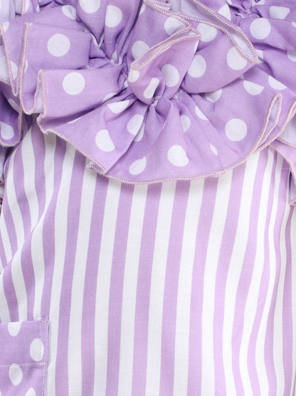 Ruffle Neck A Line  Cotton Dress -Lavender