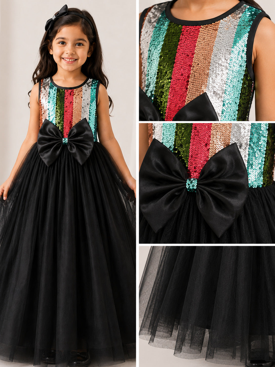 Black Multi Sequins Bodice Gown