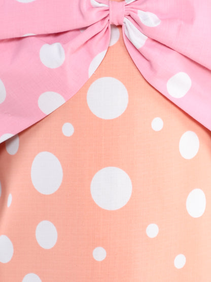 Polkadot Cotton Bow Dress -Peach