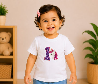 1st Birthday Unicorn Applique -White