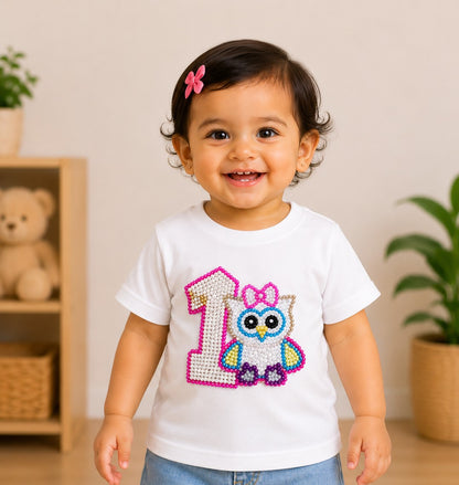 1st Birthday Applique Owl  Tee