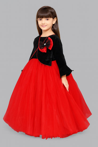 Pink Chick Black Velvet and Red Jacket Style Gown
