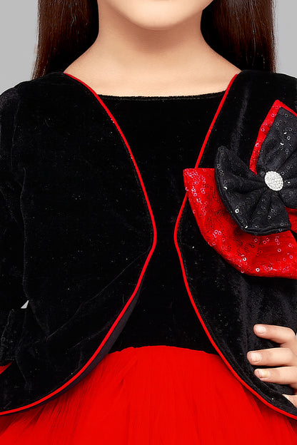 Pink Chick Black Velvet and Red Jacket Style Gown