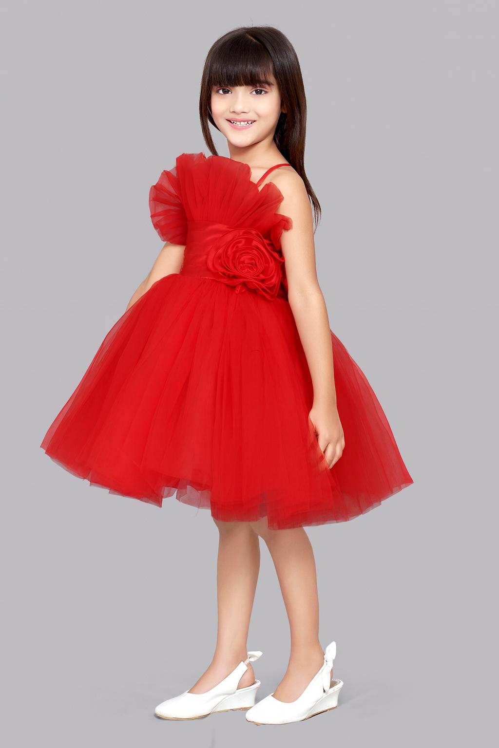 Ruffled Silhouette Party Dress-Red