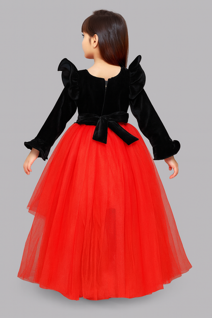 Pink Chick  Black Velvet and Red Jacket Style Hi-Low Dress