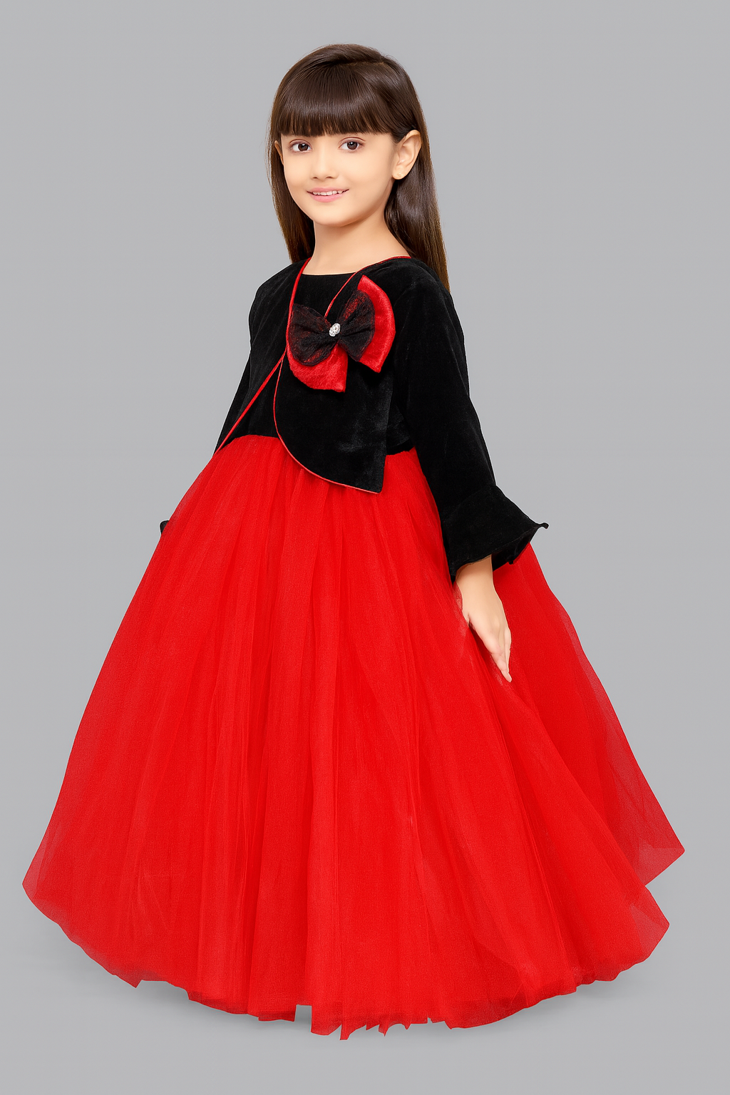 Pink Chick Black Velvet and Red Jacket Style Gown