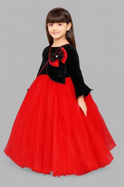 Pink Chick Black Velvet and Red Jacket Style Gown