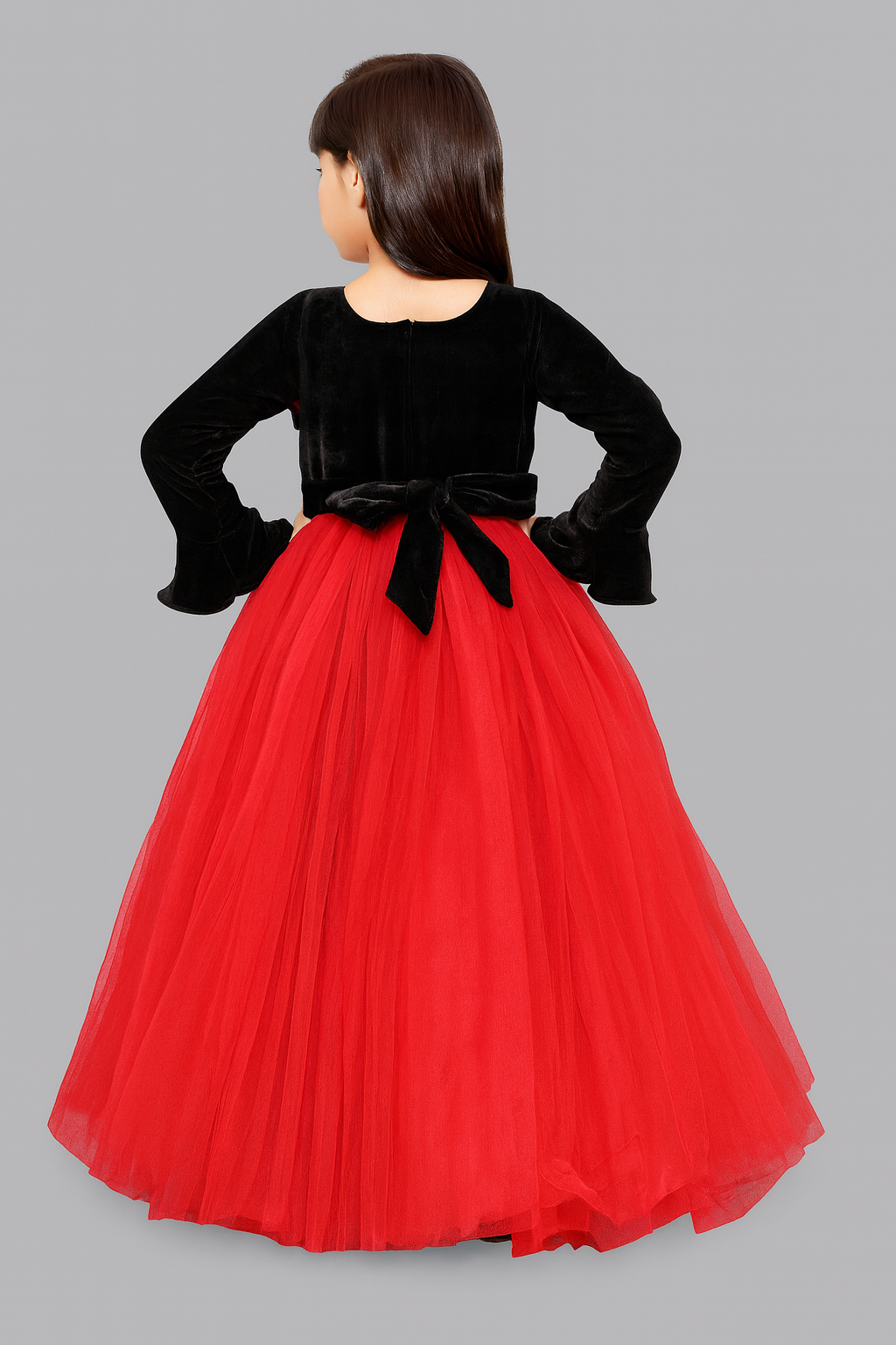 Pink Chick Black Velvet and Red Jacket Style Gown