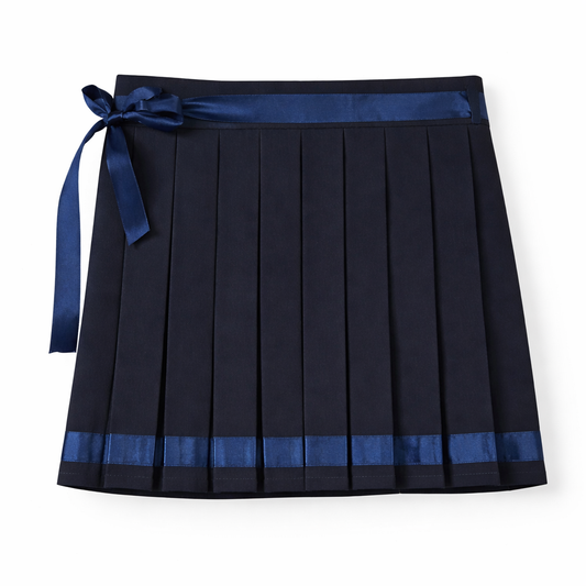 Girls Navy Pleated Skirt with Satin Detail