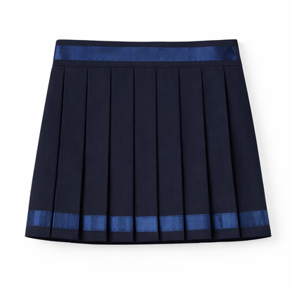 Girls Navy Pleated Skirt with Satin Detail