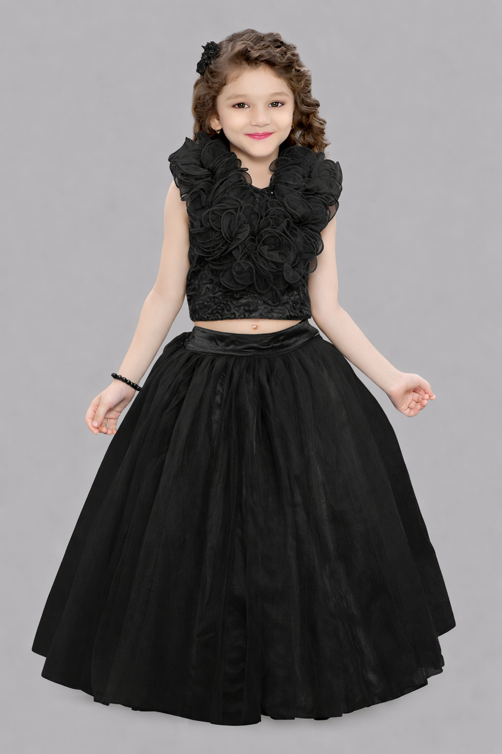 Black Sequins Ruffle Skirt Top Set