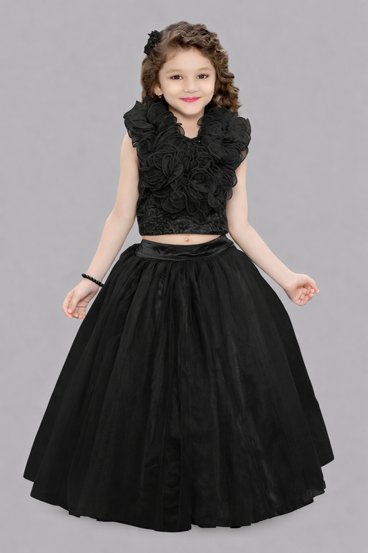 Black Sequins Ruffle Skirt Top Set
