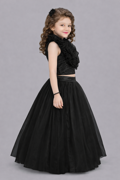 Black Sequins Ruffle Skirt Top Set