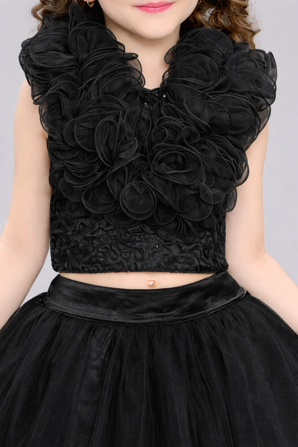 Black Sequins Ruffle Skirt Top Set