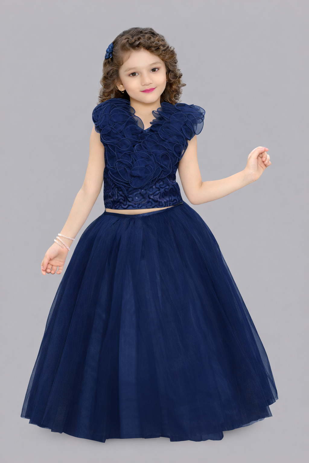 Navy blue  Sequins Ruffle Skirt Top Set