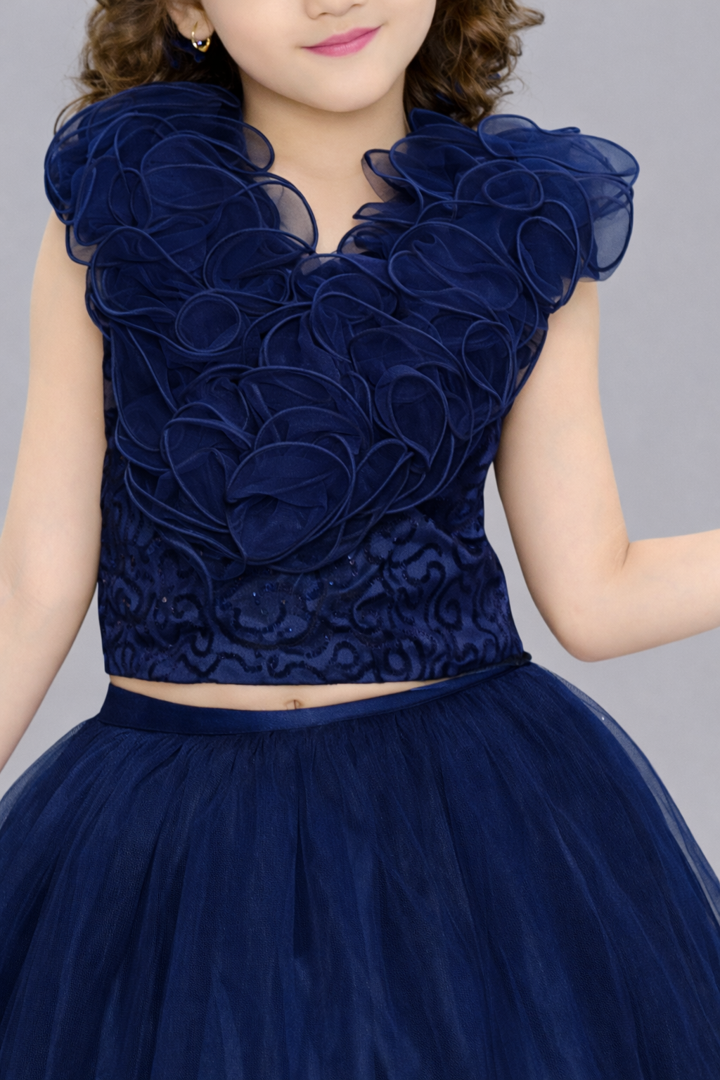 Navy blue  Sequins Ruffle Skirt Top Set
