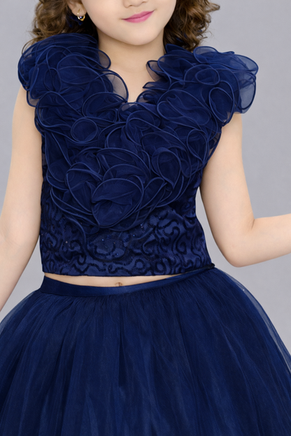Navy blue  Sequins Ruffle Skirt Top Set