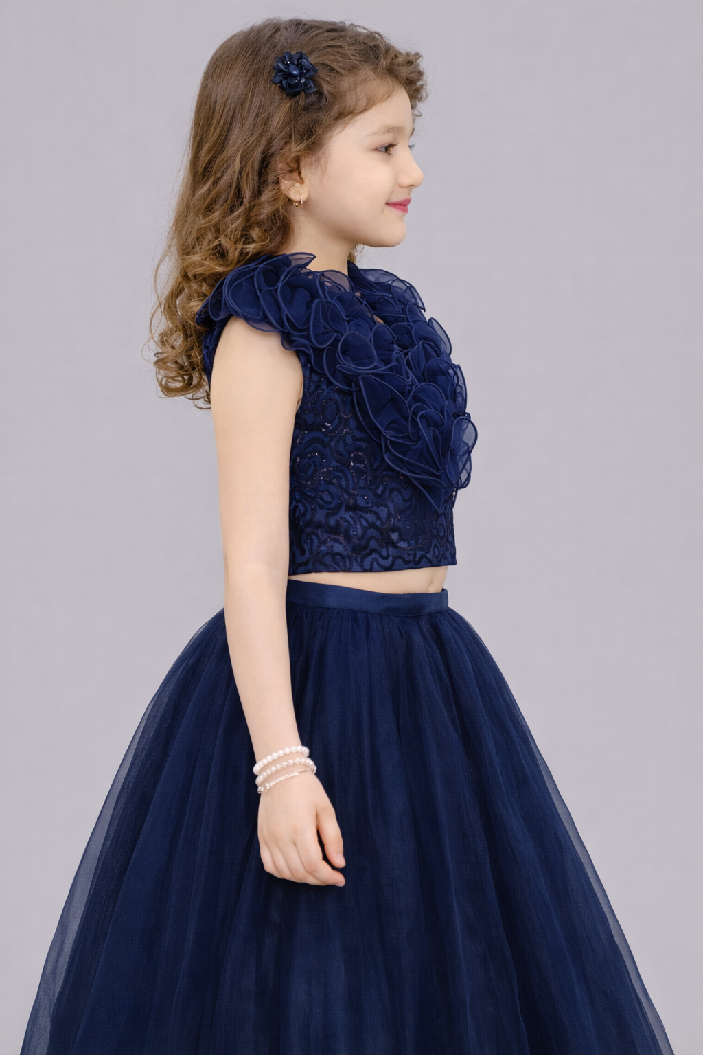 Navy blue  Sequins Ruffle Skirt Top Set