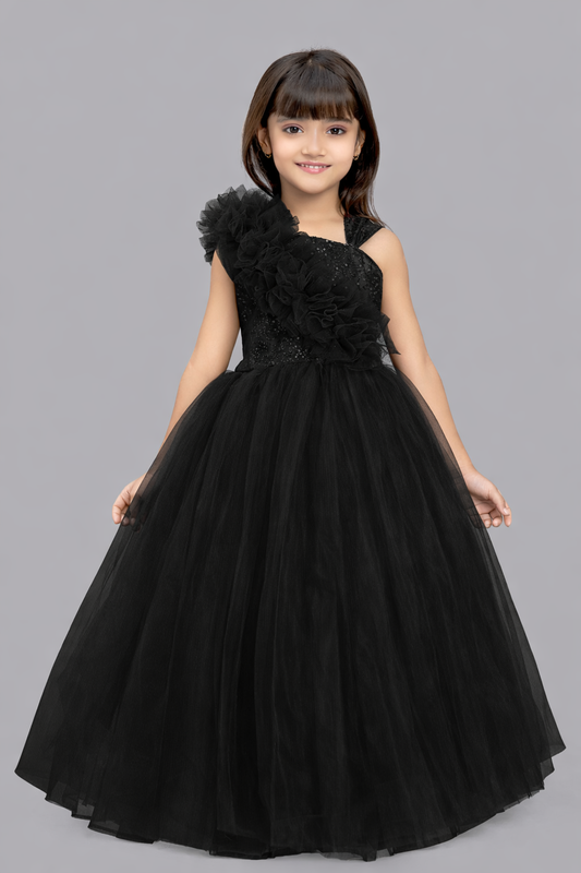 Black  Ruffled Sequins Bodice Gown