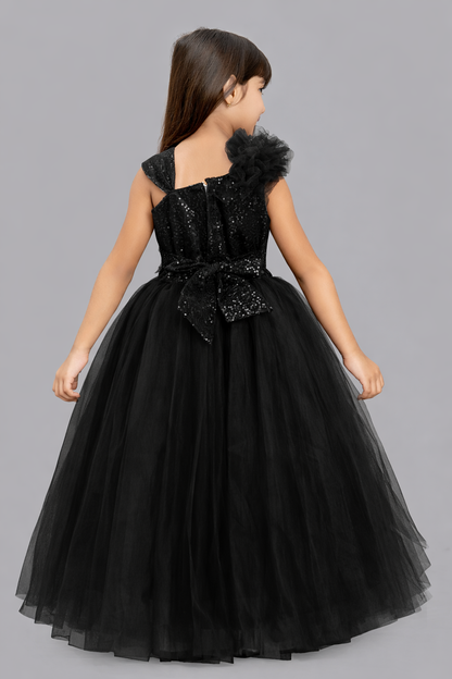Black  Ruffled Sequins Bodice Gown