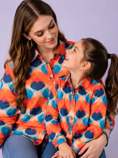 Heart Print Twinning Shirt