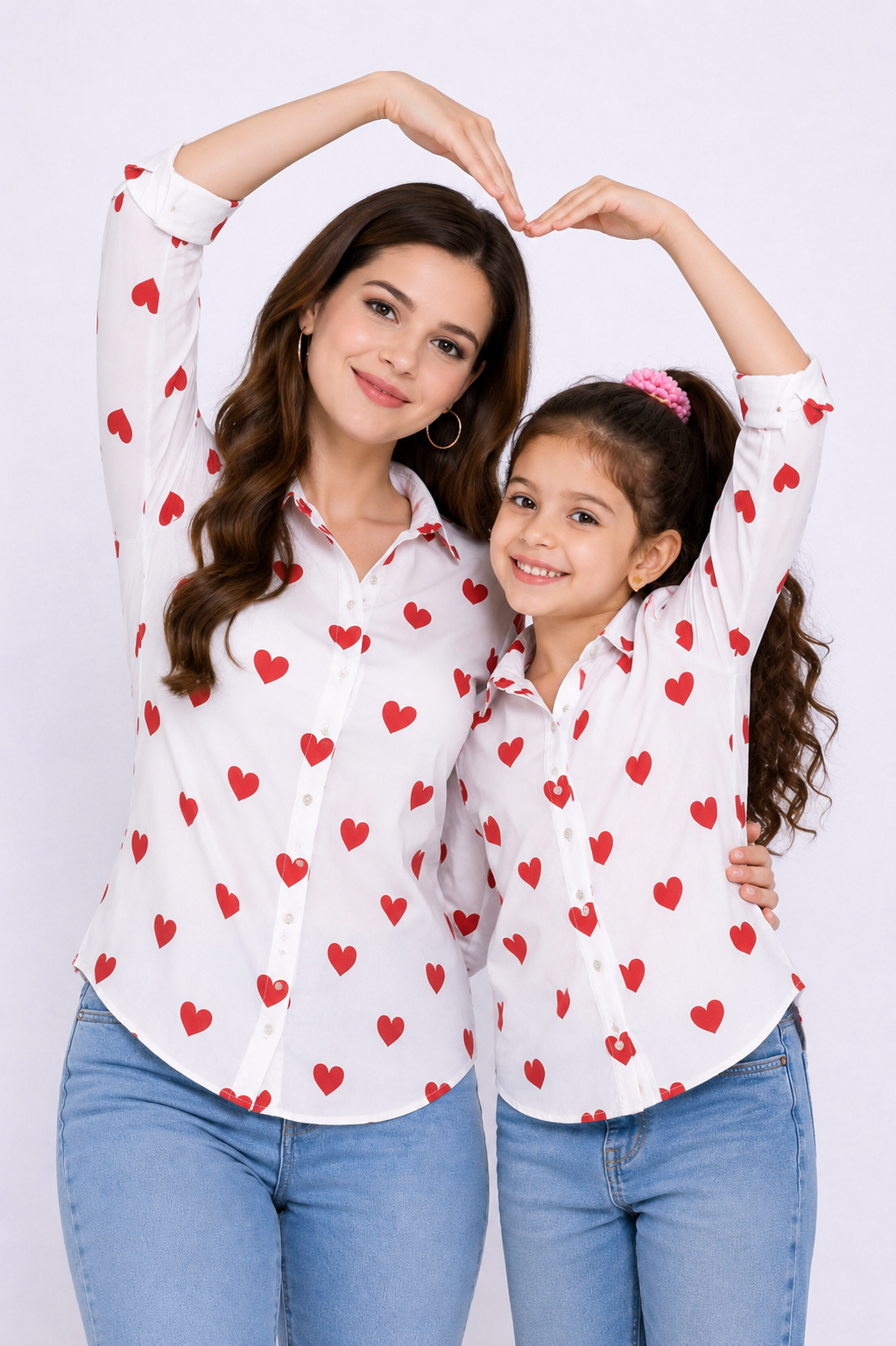 Heart Print Twinning Shirt -Red