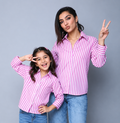 Striped Twinning Cotton Casual Shirt Combo-Purple