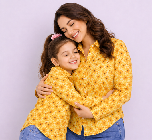 Floral Print Shirt Combo Set - Yellow