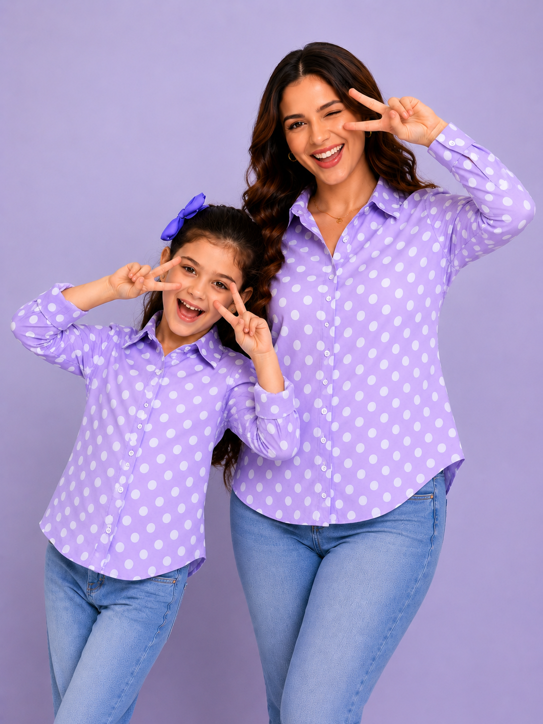 Polkadot Twinning Cotton Shirt Combo