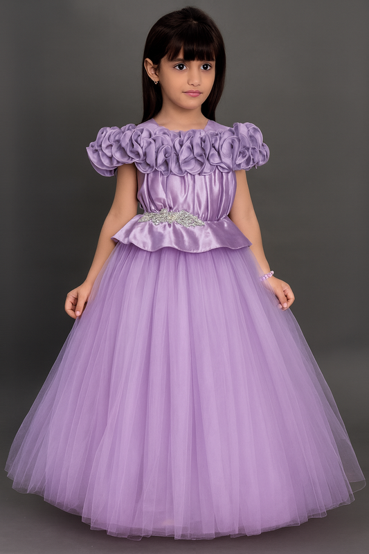 Lavender Ruffled Neck Princess Gown