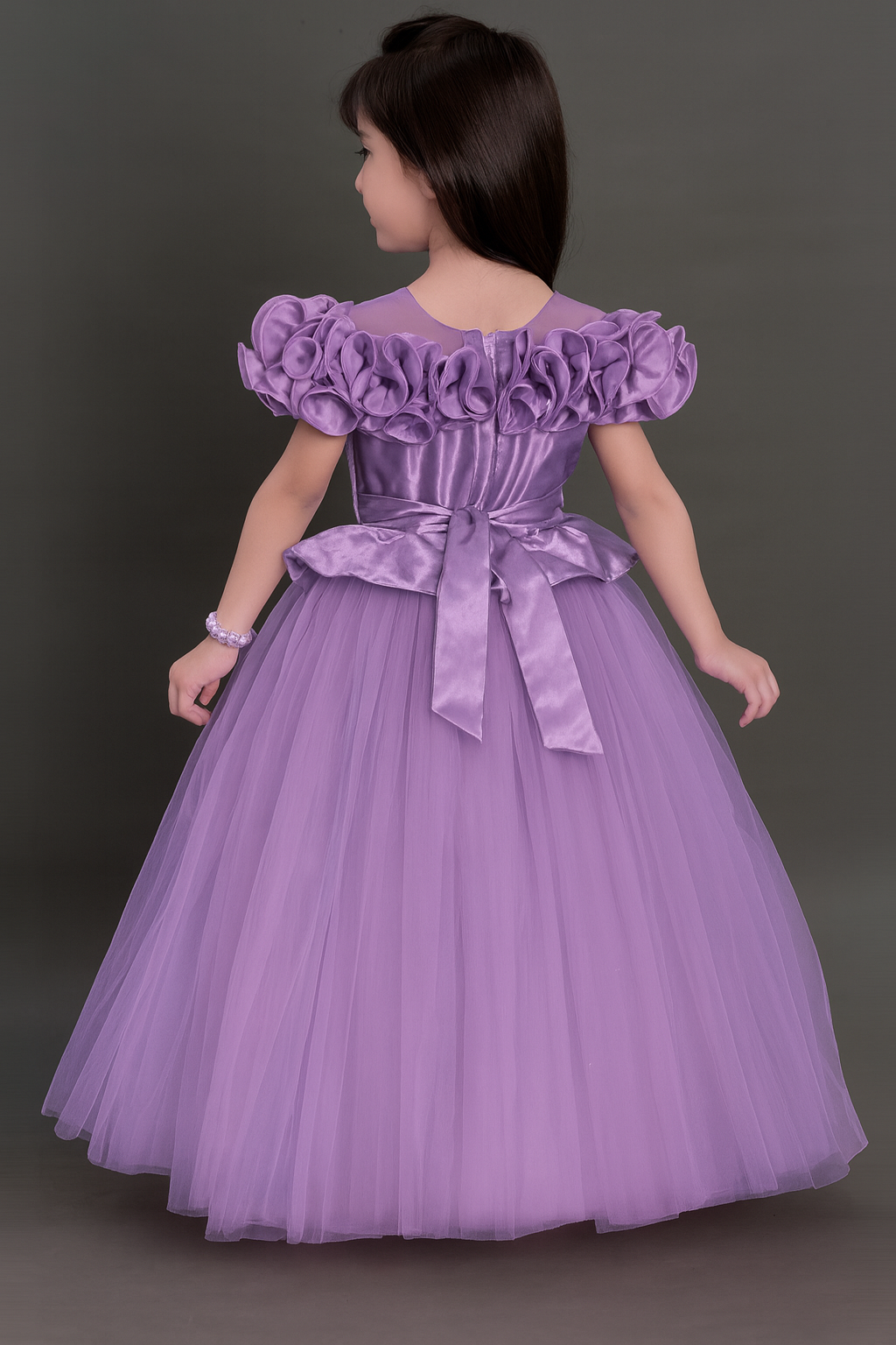 Lavender Ruffled Neck Princess Gown