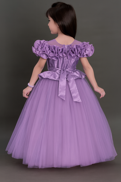 Lavender Ruffled Neck Princess Gown