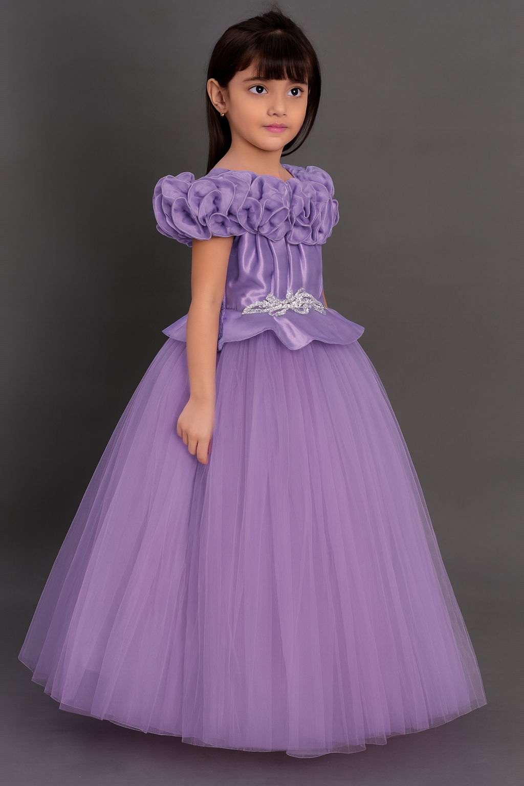 Lavender Ruffled Neck Princess Gown