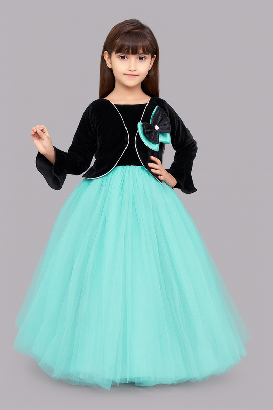 Pink Chick Black Velvet and Aqua Jacket Style Gown
