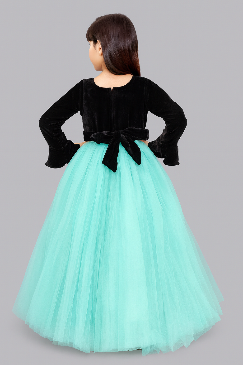 Pink Chick Black Velvet and Aqua Jacket Style Gown