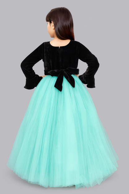 Pink Chick Black Velvet and Aqua Jacket Style Gown