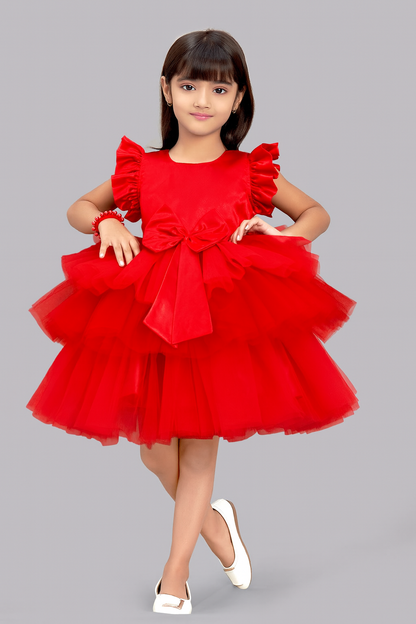 Red Layered Party  Frock