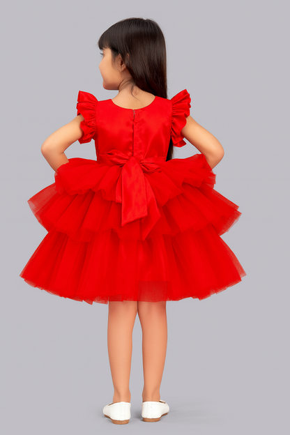 Red Layered Party  Frock